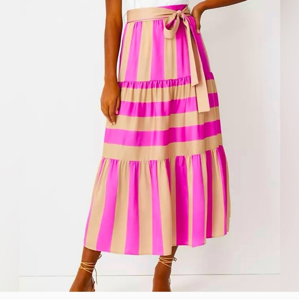 Ann Taylor Women's Pink and Tan Striped Women's Skirt NWOT